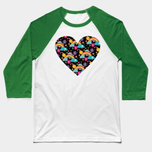 Heart With Rainbows and Flowers Baseball T-Shirt